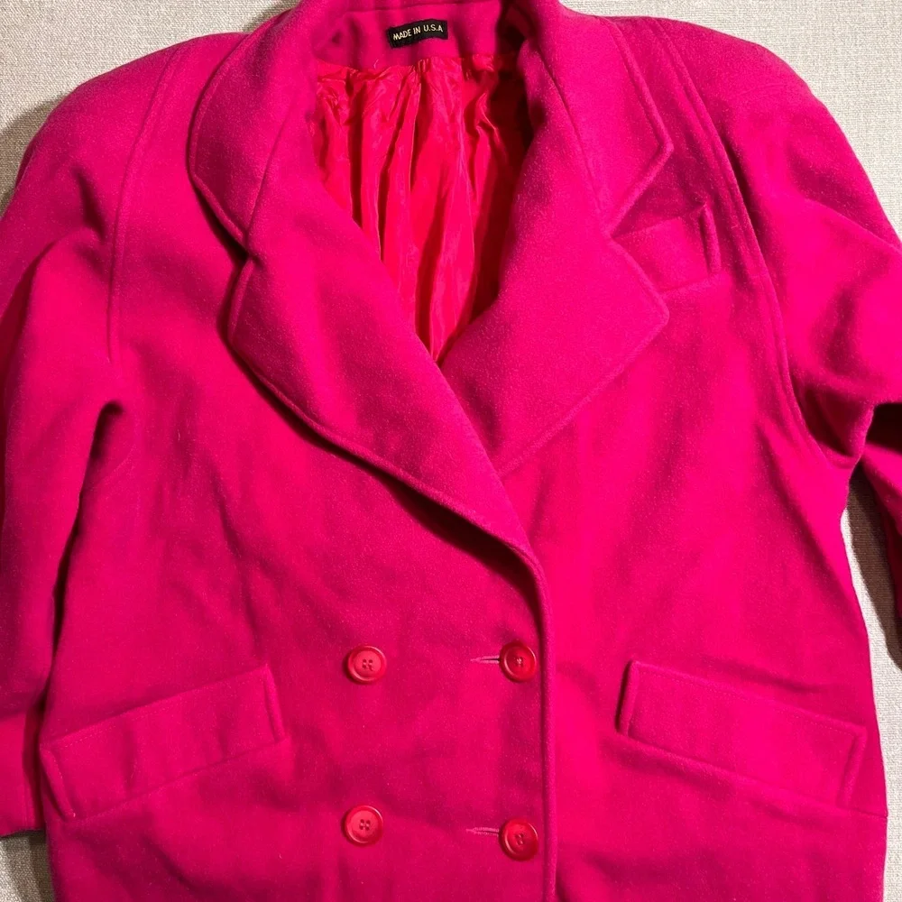 Vintage Wool Fuschia Double‎ Breasted Overcoat Made in USA Pink Heavy